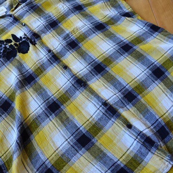 Anthropologie Maeve Embroidered Plaid Button Down Tunic Shirt Size XS/S - Picture 7 of 15